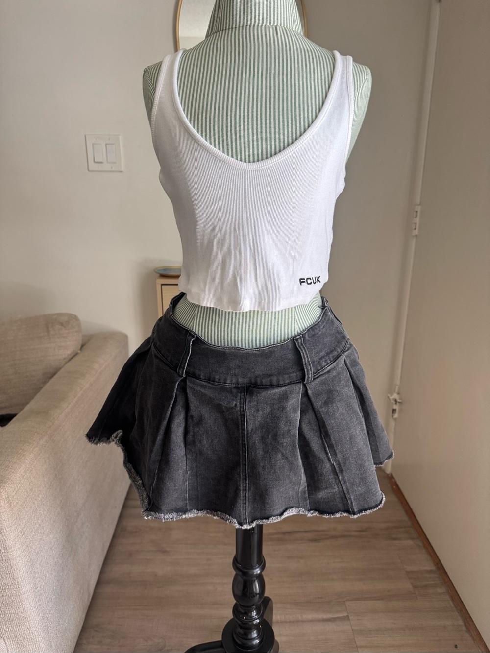 FCUK French Connection UK White Ribbed Crop Tank Top